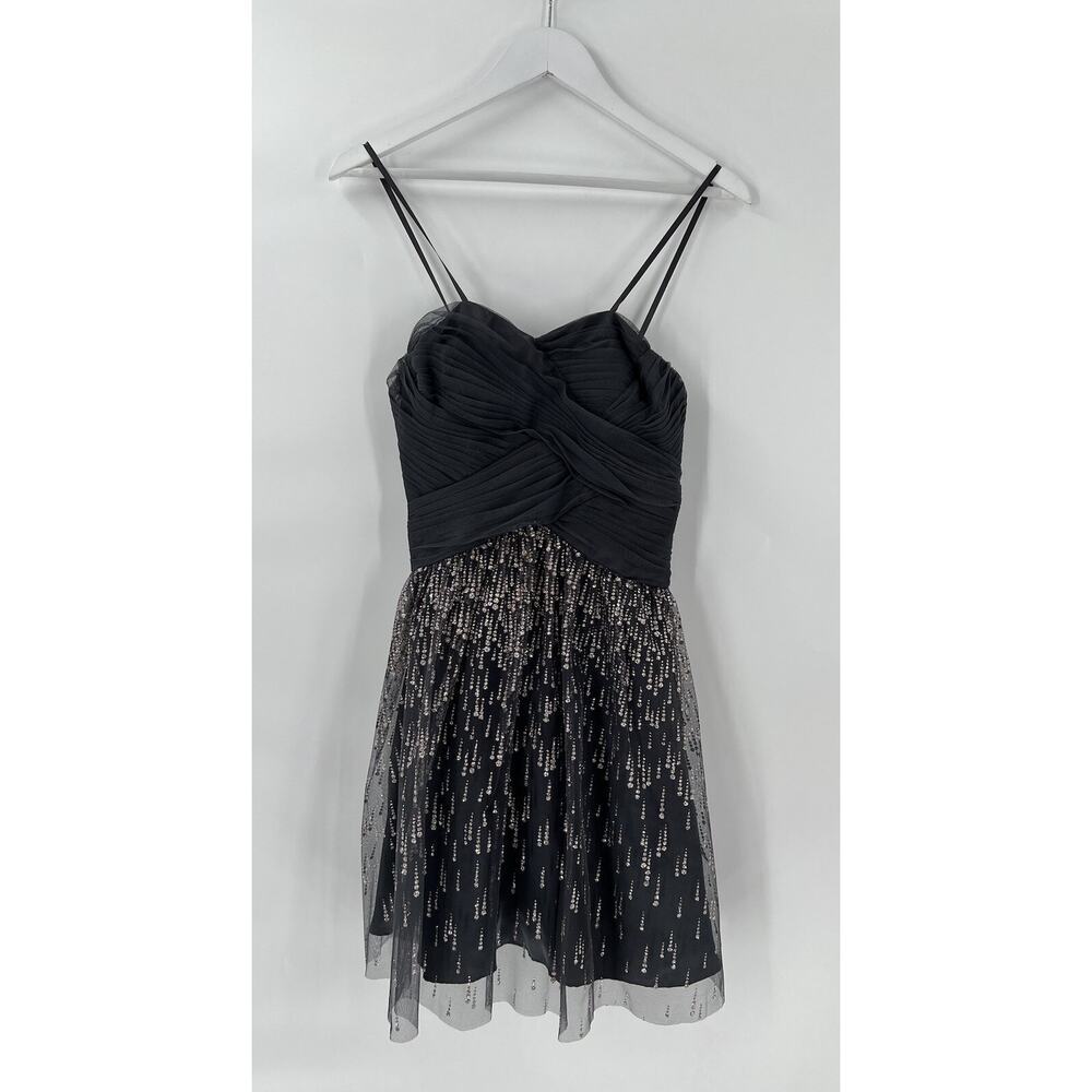 Cache Vintage Dress Womens 0 XS Gray Tulle Mini Pleated Sleeveless Rhinestones